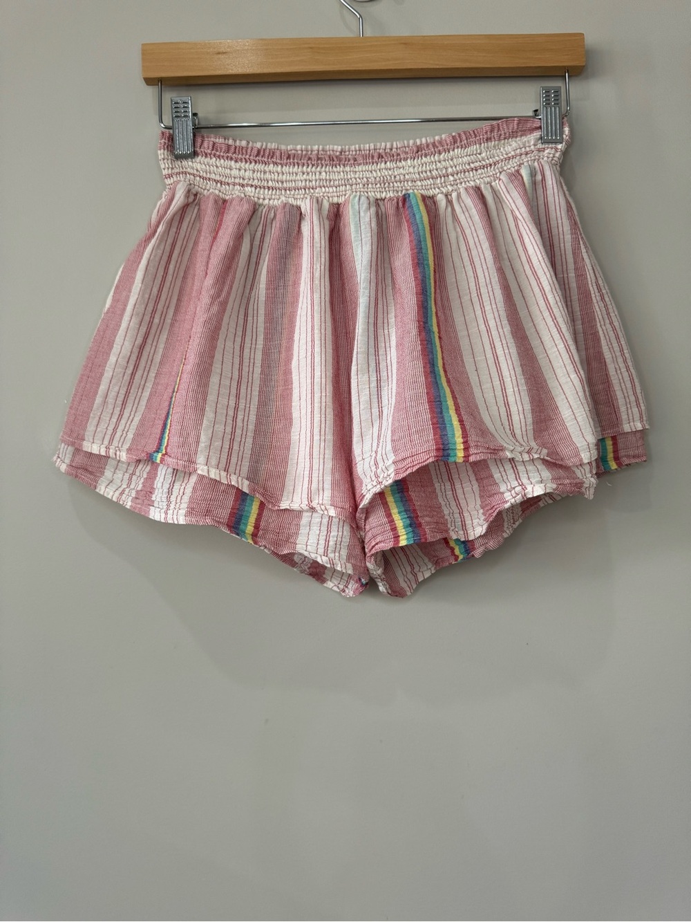 The Jetset Diaries Red Stripe Lightweight Summer Shorts with Rainbow Trim size M